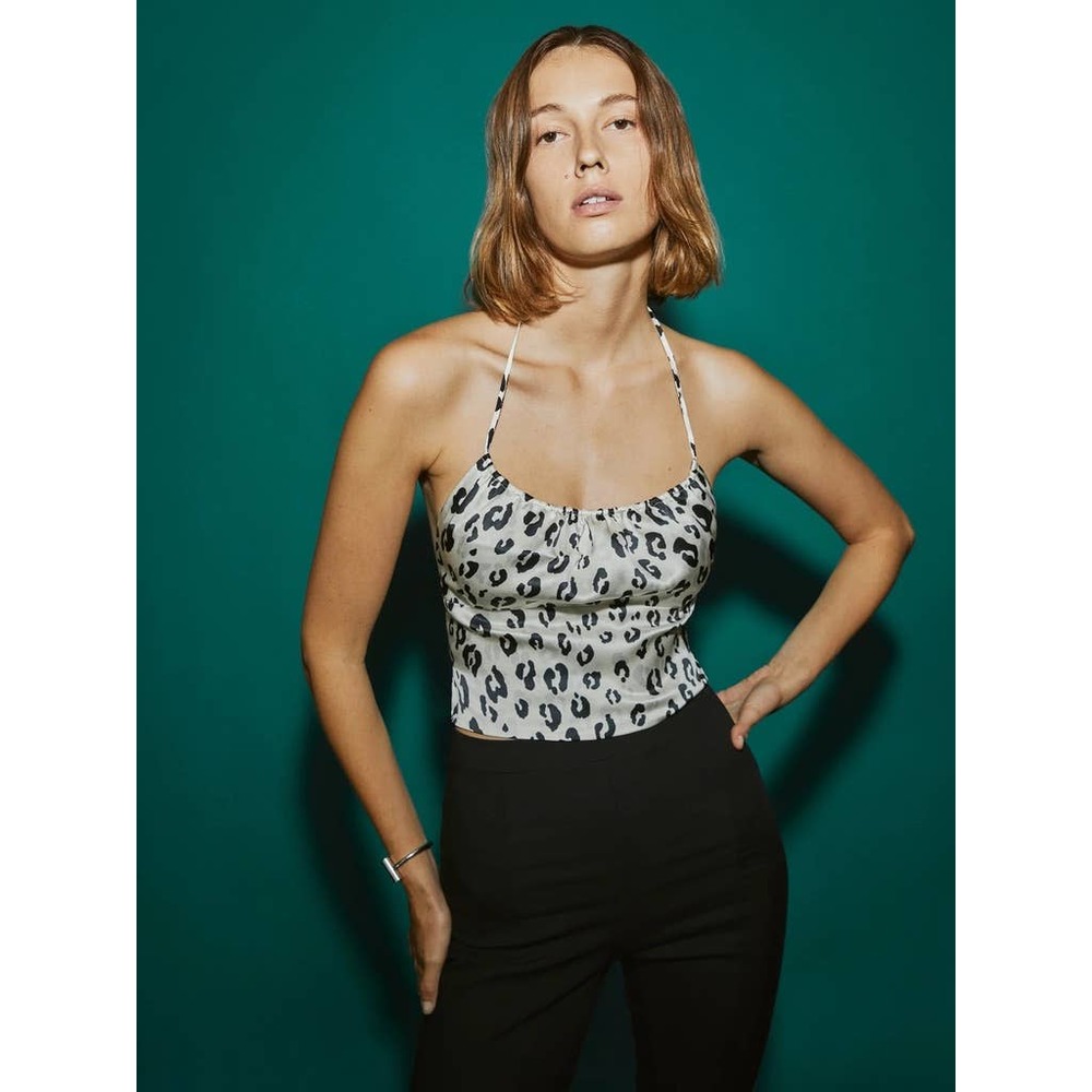 Reformation Sleeveless Silk Wade Top in Snow Leopard Size Large